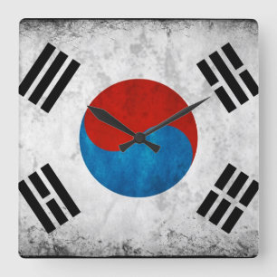 Südkoreanische Flagge Vintag Quadratische Wanduhr