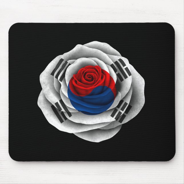 Südkoreanische Rosen-Flagge auf Schwarzem Mousepad (Vorne)