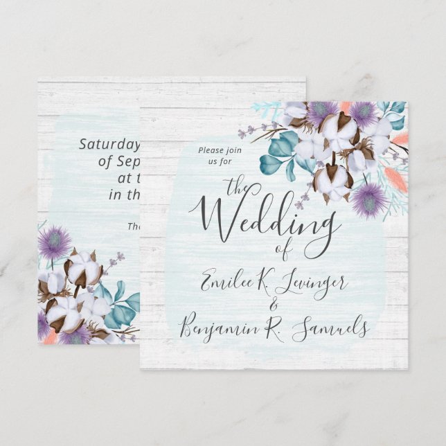 Südlandwolle Bolzen Botanisches Rustikales Holz Einladung (Vorne/Hinten)