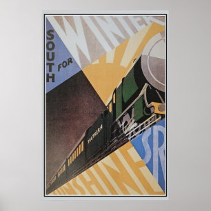 Südliche Bahnreiseanzeige des Vintagen Kunst-Dekos Poster