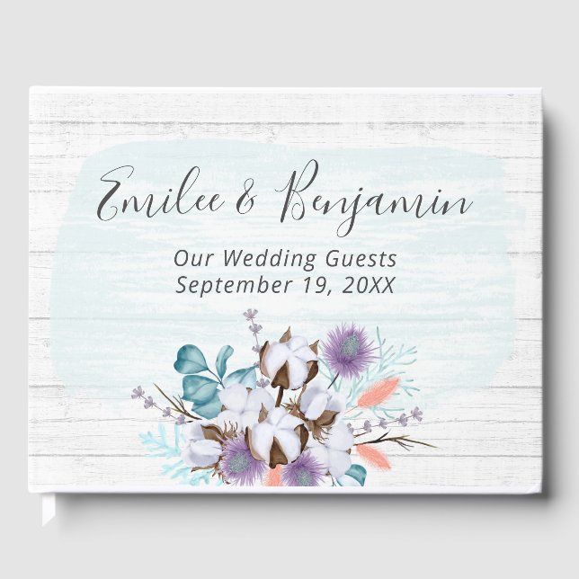 Südliche Baumwolle Boll Rustic Wood Wedding Gästebuch (Vorderseite)