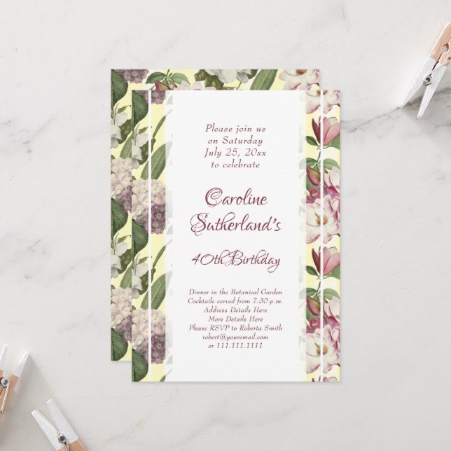 Südliche Belle Vintag Magnolia Garten: Einladung (Vorderseite/Rückseite Beispiel)