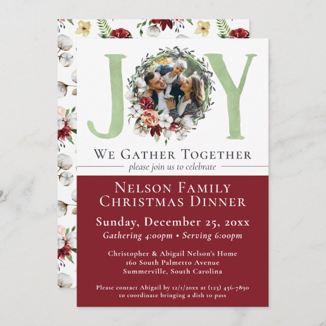 Südliche Blumenwolle Weihnachtsessen Einladung (Vorne/Hinten)