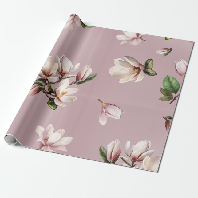 Südliche Magnolie blüht Mauve-Muster Geschenkpapier (Ungerollt)