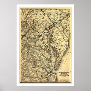 Südliche Maryland-Eisenbahn-Karte 1881 Poster