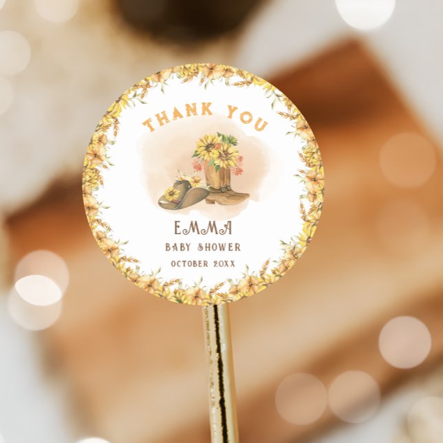 Südliche Rodeo Neutral Cowboy Rustikale Babydusche Runder Aufkleber (Von Creator hochgeladen)