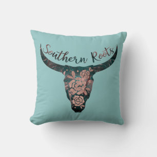 Südliche Wurzeln Country Longhorn Rosa Rose & Grün Kissen