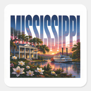 Südlicher Charme des Mississippi River Heritage Quadratischer Aufkleber