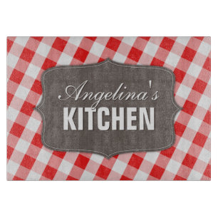 Südlicher roter Gingham-rustikales Schneidebrett