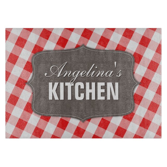 Südlicher roter Gingham-rustikales Schneidebrett (Vorderseite)