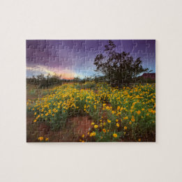 Südlicher Utah-Wüsten-Wildblumen-Sonnenuntergang Puzzle