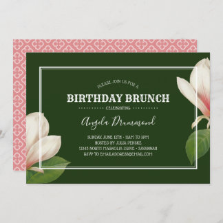 Südliches Magnolien Geburtstag Brunch Grün Einladung