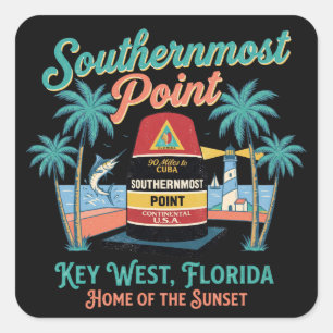 Südlichster Punkt Key West Retro-Tropisches Flair Quadratischer Aufkleber