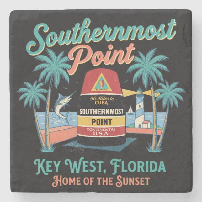 Südlichster Punkt Key West Retro-Tropisches Flair Steinuntersetzer (Vorderseite)