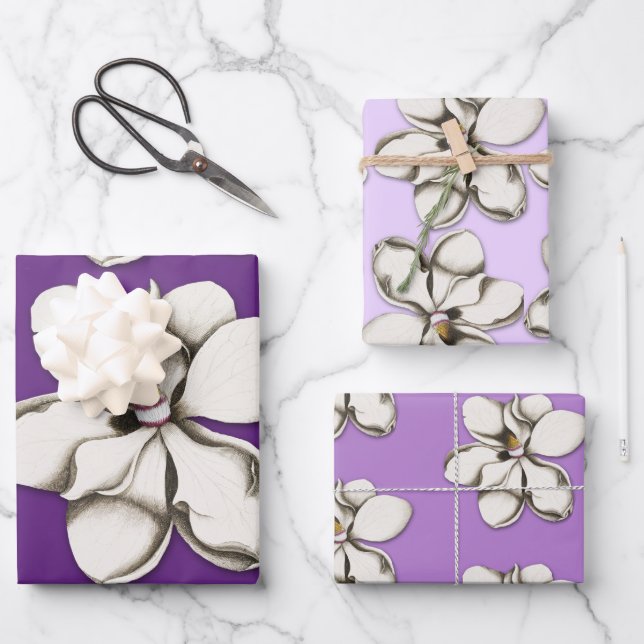 SüdMagnolische Blume Gemustertes Wrapping Paper Geschenkpapier Set (Vorderseite)