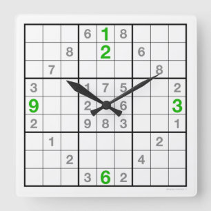 Sudoku Clock with downloadable puzzle (green) Quadratische Wanduhr