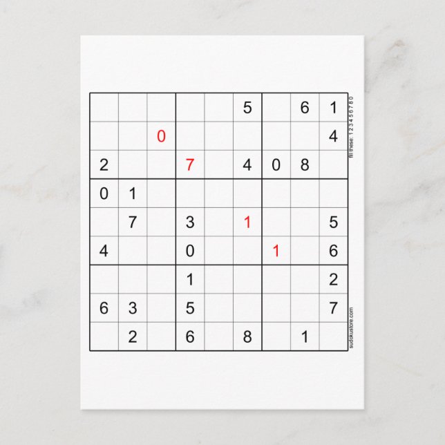 Sudoku Geburtstagskarte 07-11 Feiertagspostkarte (Vorderseite)