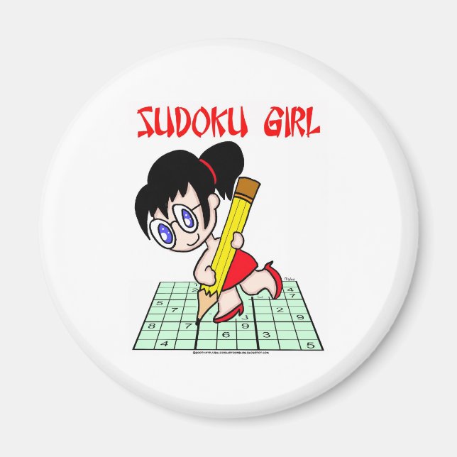Sudoku Girl Black Hair Magnet (Vorne)