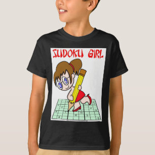 Sudoku Mädchen-Brown-Haar T-Shirt