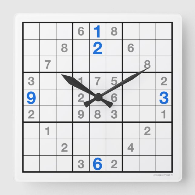 Sudoku Uhr mit herunterladbarem Puzzle (blau) (Vorderseite)