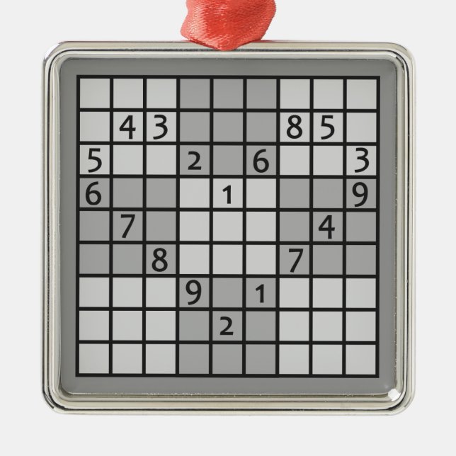 SUDOKU Verzierung Silbernes Ornament (Vorne)