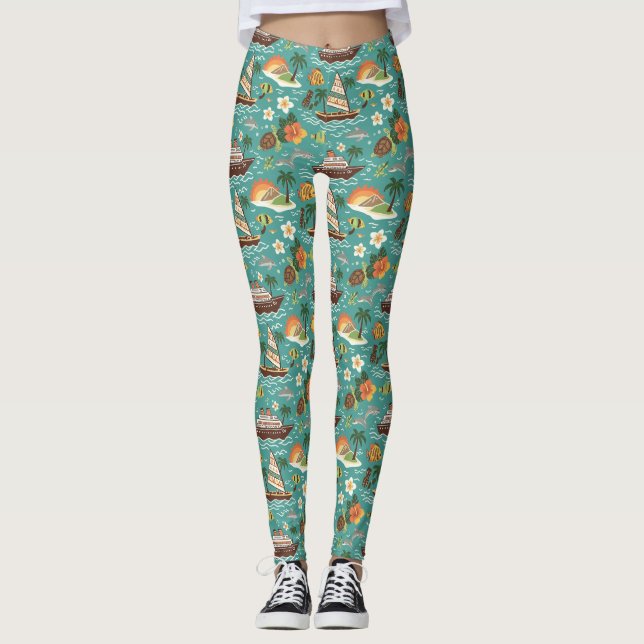 Südpazifik-Kreuzfahrt Insel-Abenteuer-Design Leggings (Vorderseite)