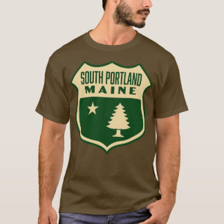 Südportland Maine Retro Pine Tree Shield Tan T-Shirt