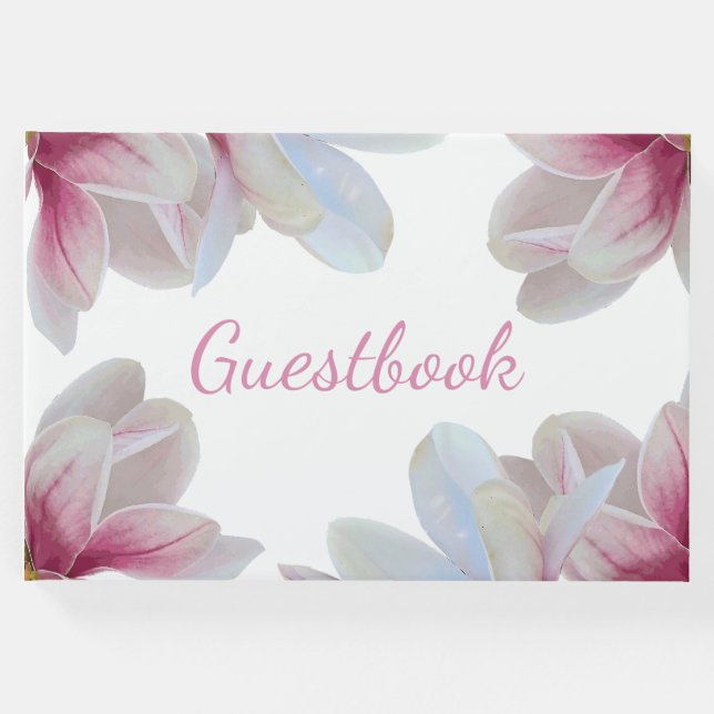 Südrosa Magnolienblüten Hochzeit Gästebuch (Vorderseite)