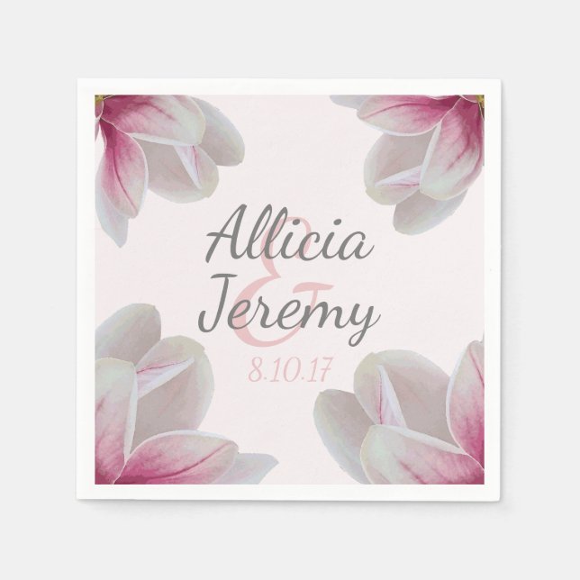 Südrosa Magnolienblüten Hochzeit Serviette (Vorderseite)