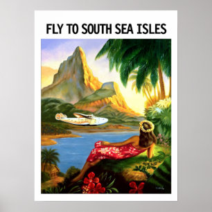 Südseeinseln, Vintages Flugplakat Poster