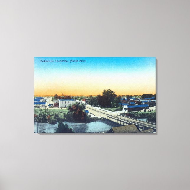Südseitige Luftaufnahme von TownPorterville, CA Leinwanddruck (Vorderseite)