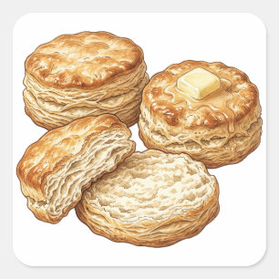 Südstaaten-Buttermilchbrötchen-Lebensmittelillustr Quadratischer Aufkleber