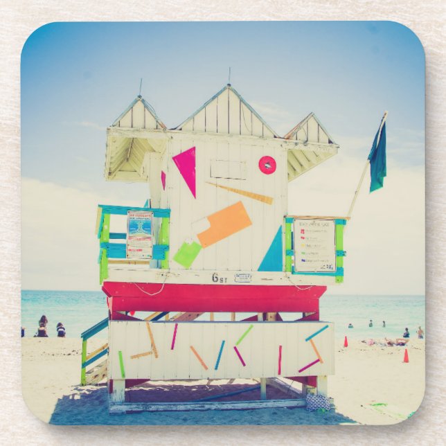 Südstrand des Leibwächter-Turm-|, Miami Getränkeuntersetzer (Vorderseite)