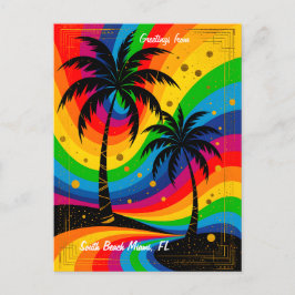 [Südstrand Stimmung] Farbige Retro Palmen Postkarte