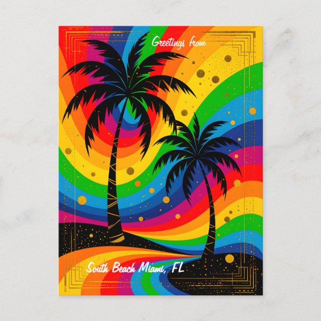 [Südstrand Stimmung] Farbige Retro Palmen Postkarte (Vorderseite)