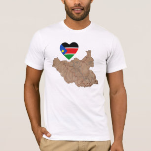 Südsudan-Flaggen-Herz und Karten-T - Shirt