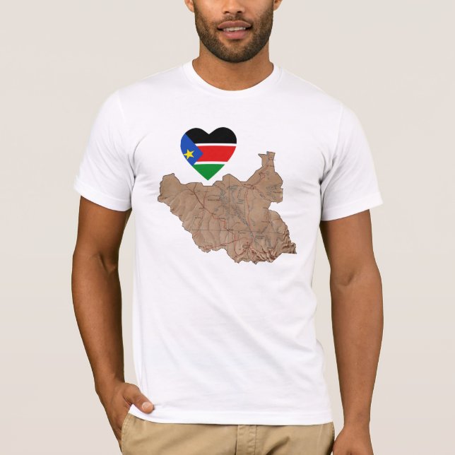 Südsudan-Flaggen-Herz und Karten-T - Shirt (Vorderseite)