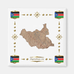 Südsudan Karte + Flaggen Magnet