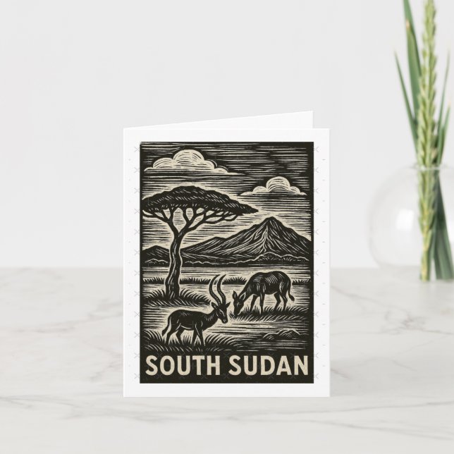 Südsudan Linocut Style überdeckt Karte (Vorderseite)