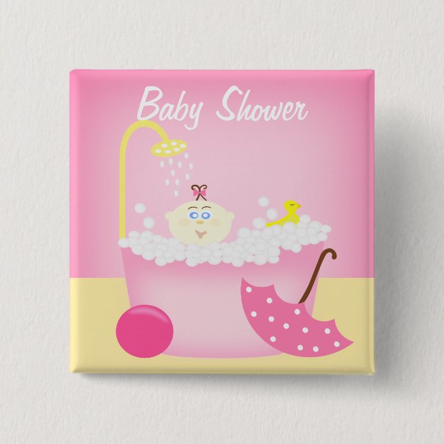 Sudsy Bathtub Pink Baby Dusche Button (Vorderseite)