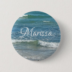 Sudsy Blue Atlantic Ocean Shore Individuelle Name Button