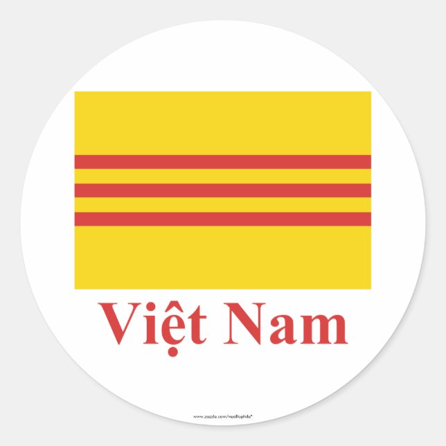Südvietnam-Flagge mit Name in Vietnam Runder Aufkleber (Vorderseite)
