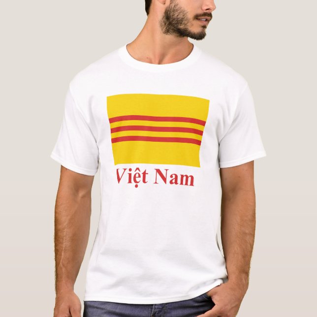 Südvietnam-Flagge mit Namen auf Vietnamesen T-Shirt (Vorderseite)