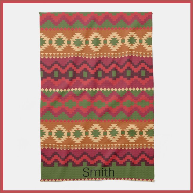 Südwest Aztec Style Rosa Grün und Braun Geschirrtuch (Bookmark my store! https://www.zazzle.com/store/capricepetit)