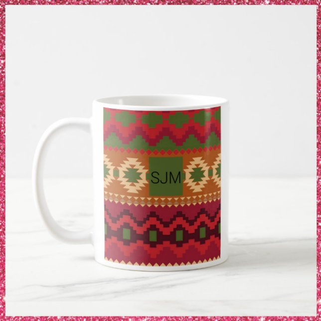 Südwest Aztec Style Rosa Grün und Braun Kaffeetasse (Von Creator hochgeladen)