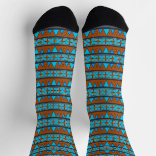 Südwest-Berggipfel Geometrischer Streifen Türkis Socken