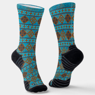 Südwest-Berggipfel Türkis geometrischer Streifen Socken