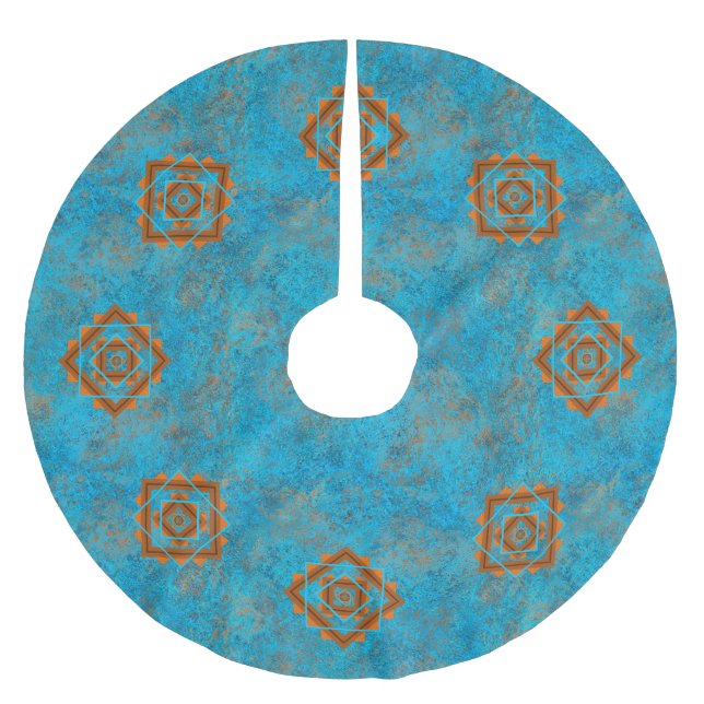 Südwest-Berggipfel Türkisblau geometrisch Polyester Weihnachtsbaumdecke (Vorderseite)