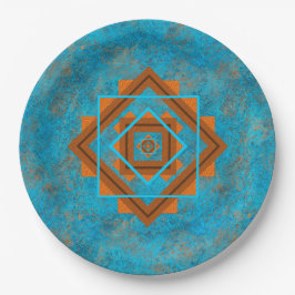 Südwest Bergspitzen Türkisfarbene geometrische Pri Pappteller