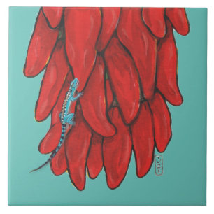 Südwest Blue Lizard Red Chile Pepper Mural Fliese